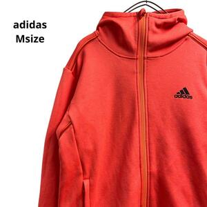 adidas パーカー ジップアップロゴプリント 蛍光オレンジ レディースMc6