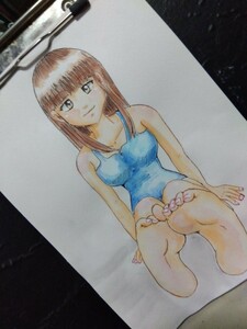 手描きイラスト　水着の女の子