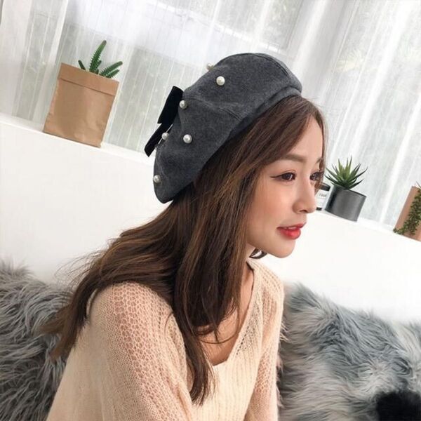 パール リボン ベレー帽 グレートレンド 秋 冬 韓国