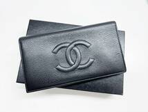 良好品　CHANEL　シャネル　キャビアスキン　ココマーク　二つ折り長財布　黒　11番_画像1