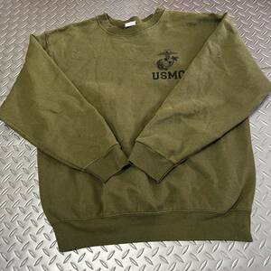 米軍放出品 Tシャツ　 スウェットトレーナー USMC ランニング　トレーニング　 OD MEDIUM (INV LM48)