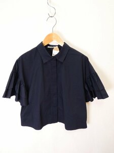 アナイ ANAYI 23年 フリル半袖シャツ　春夏【L's(38)/2万円/Dネイビー/美Sランク】e3A0