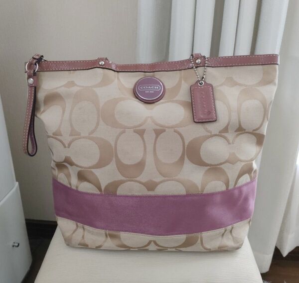 COACH コーチ トートバッグ ベージュ×ピンク