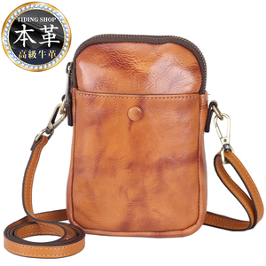  shoulder bag natural manner men's original leather smartphone pouch medicine bag 2WAY second bag smartphone shoulder cow leather Brown 