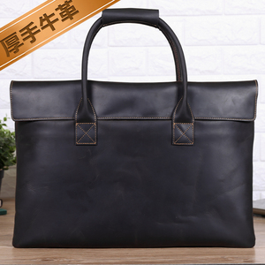 TIDING slim business bag original leather briefcase lady's 15.6 -inch PC correspondence personal computer case Vintage manner thick cow leather commuting bag 