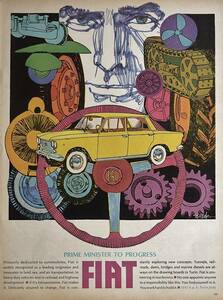 稀少！1965年フィアット広告/Fiat/イタリア車/ボブ・ピーク/Bob Peak/イラスト/アート/J
