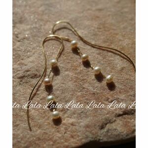 unused Puretre gray n pearl wave earrings fresh water pearl earrings Gold accessory pearl long earrings 