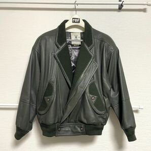 80s~90s PLAY BOY プレイボーイ レザージャケット グリーン カーキ ヴィンテージ アウター メンズ 羊革 カーキ キルティング 中綿