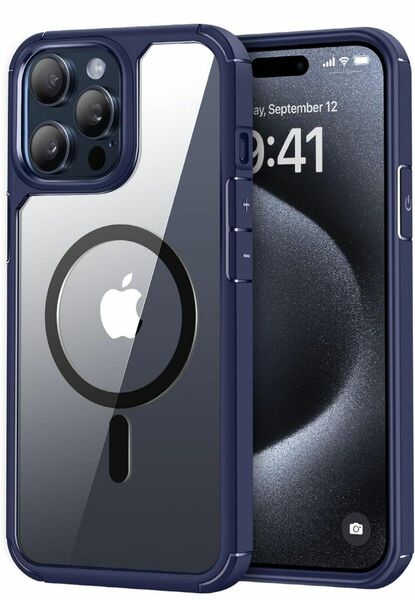 iPhone 15 Pro 用ケース MagSafe対応 薄型 黄変防止 耐衝撃 対応アイフォン15 Pro カバー（ブルー）