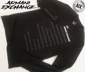  new goods * Armani * organic black long T* silver & black print * sleeve Logo long sleeve T shirt black XL*AX ARMANI*076