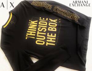  new goods * Armani * black long T* yellow sleeve Logo pojitib* stretch slim long sleeve T shirt black yellow XL*ARMANI*075