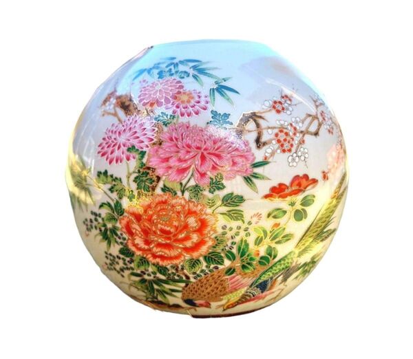 花瓶 牡丹 孔雀 色絵 桜