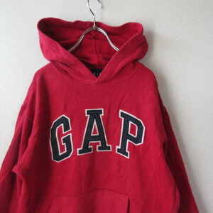 ○90s GAP ギャップ◆スウェット パーカートレーナー フロントロゴ 古着 90年代◆レッド キッズ XL レディース S-M相当