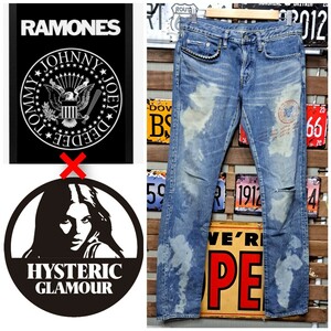 【伝説的コラボ】HYSTERIC GLAMOUR ヒステリックグラマー×ラモーンズ　ストレッチ　スキニー　デニム　ジーンズ　30