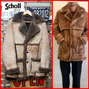 【定価￥22万】Schott ショット　パッチワーク　ムートンコート　ムートンジャケット　シープスキン　ベージュ　38 USA製