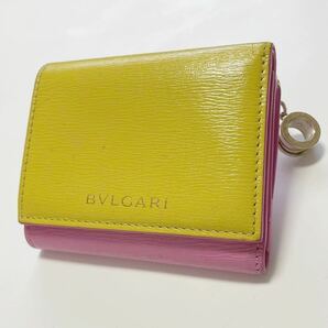 ★BVLGARI ブルガリ ビーゼロワン 三つ折り ミニ 財布 ピンク イエロー バイカラー レザー【鑑定済み 本物保証】