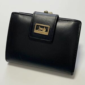 ★CELINE セリーヌ がま口 二つ折り 財布 馬車金具 レザー ブラック 黒【鑑定済み 本物保証】