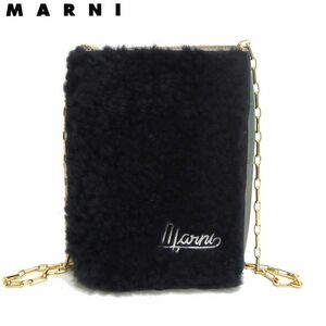 【15万新品！】MARNI マルニ MUSEO NANO ボア×レザー チェーン ショルダーバッグ SHEARLING CHAIN BAG ブラック×グリーン 本物！SALE