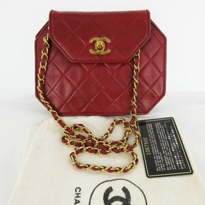 シャネル CHANEL マトラッセ オクタゴン チェーンショルダーバッグ ラムスキン ココマーク ターンロック 赤 レッド カード シール 1番台