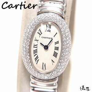 [ Cartier ] Mini Baignoire diamond bezel 750 K18WG ultimate beautiful goods lady's wristwatch Cartier Baignoire. shop 