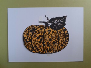 Art hand Auction 切り絵 Halloween Pumpkin, 美術品, 絵画, はり絵, きり絵