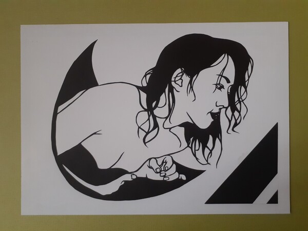 切り絵 湯上がりの美女
