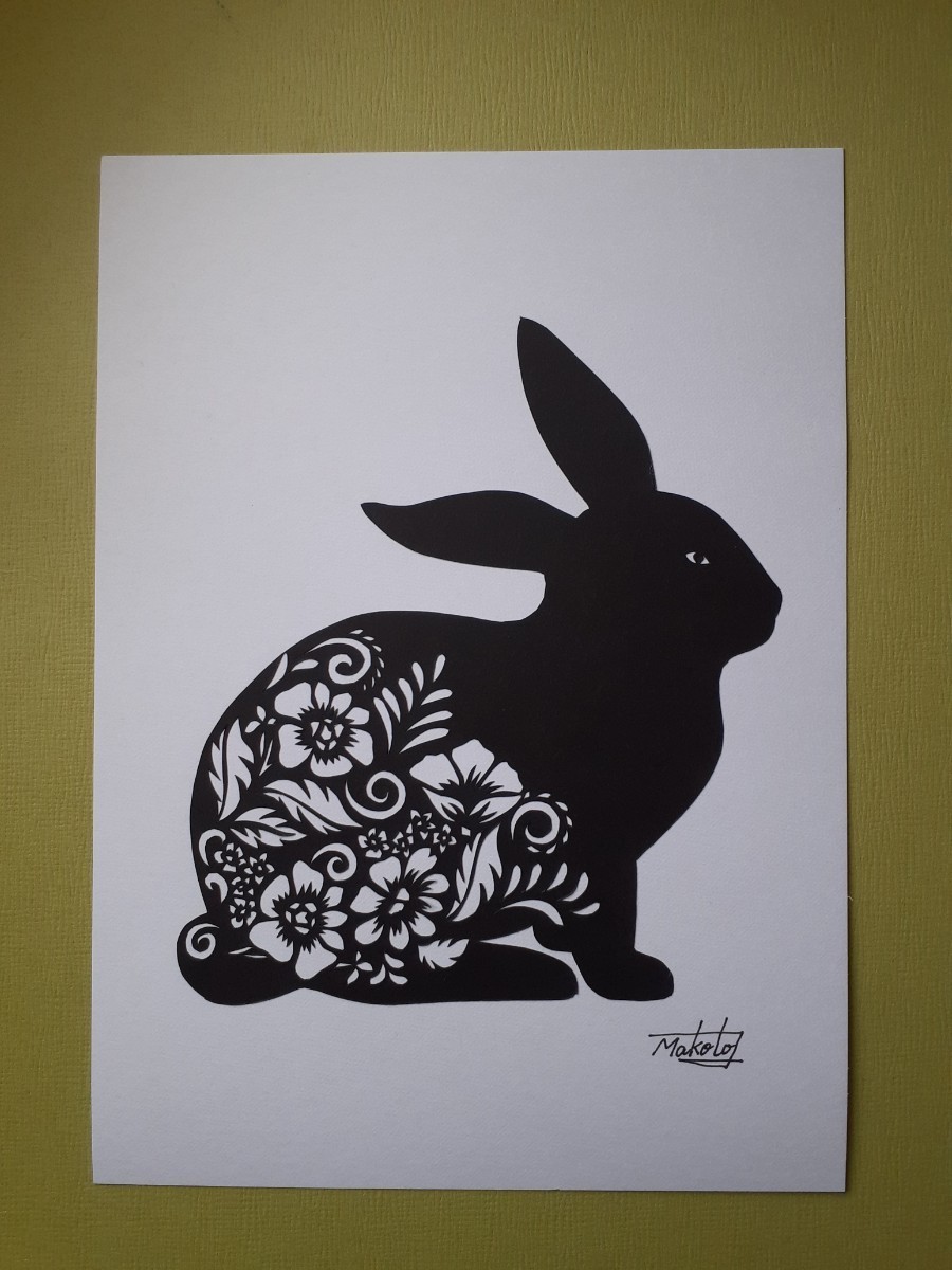 Paper cutting art flower pattern rabbit, Artwork, Painting, Collage, Paper cutting