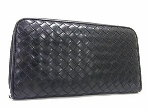 1円 BOTTEGA VENETA ボッテガヴェネタ イントレチャート レザー ラウンドファスナー 長財布 ウォレット 小銭入れ ブラック系 DA4868