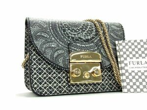 1円 ■極美品■ FURLA フルラ メトロポリス レザー チェーン クロスボディ ショルダーバッグ ミニバッグ 斜め掛け ブラック系 AQ7047