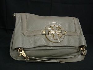 1円 ■美品■ TORY BURCH トリーバーチ アマンダ レザー クロスボディ ショルダーバッグ 斜め掛けかばん レディース グレー系 BE6100