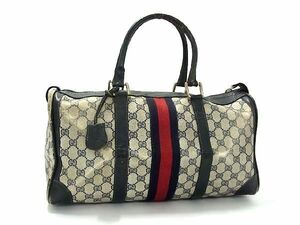 1円 GUCCI グッチ シェリーライン GG柄 PVC×レザー ハンドバッグ ミニボストンバッグ 旅行かばん レディース メンズ ブラック系 CB0644