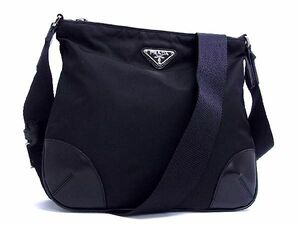 ■新品同様■ PRADA プラダ テスートナイロン×レザー クロスボディ ショルダーバッグ ポシェット レディース メンズ ブラック系 AL6562