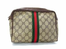 1円 GUCCI グッチ GG柄 シェリーライン PVC×レザー セカンドバッグ クラッチバッグ メンズ ブラウン系 CB0780_画像1