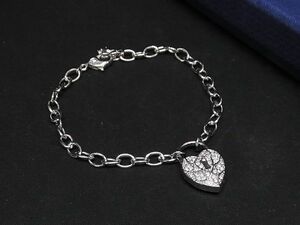 1円 ■極美品■ SWAROVSKI スワロフスキー ハート 南京錠 鍵 ブレスレット バングル アクセサリー レディース シルバー系 BG3892