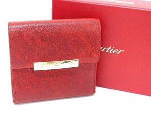 1円 ■美品■ Cartier カルティエ ラブコレクション レザー 三つ折り 財布 ウォレット 小銭入れ 札入れ レディース ボルドー系 BG3768