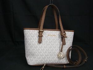 1円 ■極美品■ MICHAEL KORS マイケルコース PVC×レザー 2WAY トート ハンドバッグ ショルダー 肩掛けかばん ホワイト系 AR9684