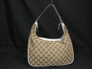 1円 ■美品■ GUCCI グッチ 153010 492715 GG柄 GGキャンバス×レザー ワンショルダーバッグ 肩掛け レディース ブラウン系 AR9836