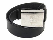 1円 GUCCI グッチ レザー シルバー金具 ベルト レディース メンズ ブラック系 AQ9965_画像1