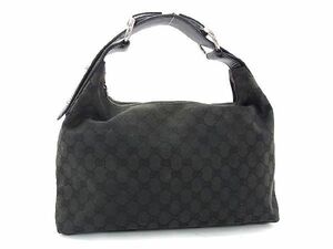 1円 GUCCI グッチ 115867 ホースビット GG柄 GGキャンバス×レザー ワンハンドル ハンドバッグ レディース ブラック系 BE3735