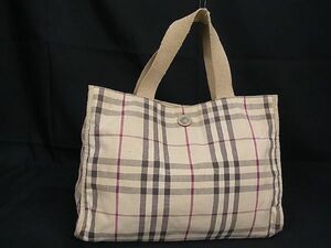 1円 BURBERRY バーバリー ノバチェック キャンバス ハンドバッグ トートバッグ 手持ちかばん レディース メンズ ベージュ系 AT0114