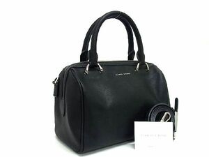 1円 ■美品■ CHARLES & KEITH チャールズアンドキース レザー 2WAY ハンドバッグ ショルダー 斜め掛け レディース ブラック系 BG4435