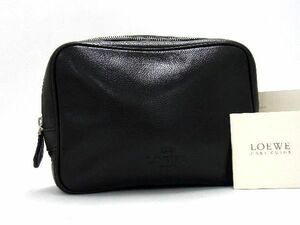 1円 ■極美品■ LOEWE ロエベ レザー クラッチバッグ セカンドバッグ マルチポーチ マルチケース レディース メンズ ブラック系 AT0329