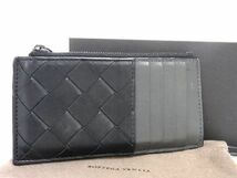 1円 BOTTEGA VENETA ボッテガヴェネタ イントレチャート レザー コインケース コインパース 小銭入れ ブラック系×グレー系 AQ9019_画像1