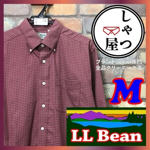 SD8-725◆状態良好◆アメリカ買付品【L.L.Bean エルエルビーン】片ポケット 長袖 ボタンダウン チェックシャツ【メンズ 大きめ M】赤茶