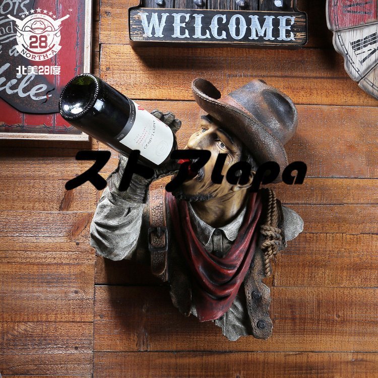 Cowboy casier à vin porte-vin poupée sculpture statue tenture murale résine marchandises diverses objet figurine entrée intérieure fait à la main q196, Accessoires intérieurs, ornement, Style occidental