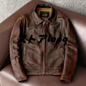 レザージャケット カウハイド 革ジャン シングルライダース 本革 ヴィンテージ バイクレザー アメカジ メンズファッション S～6XL q785