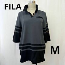 FILA フィラ　チュニック　ポロシャツ　袖折り返し　ライン　M_画像1