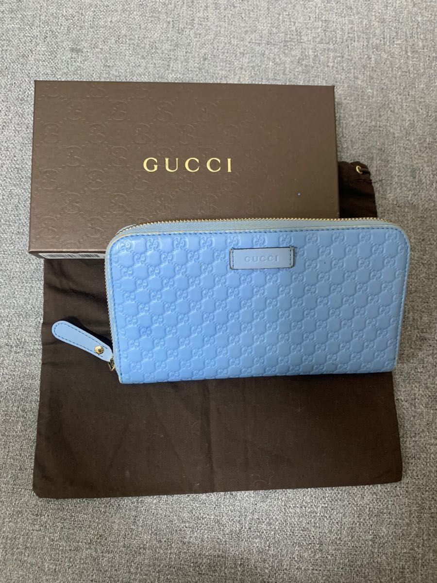 良好・希少色】GUCCI 長財布 ラウンドファスナー GG マイクロシマ