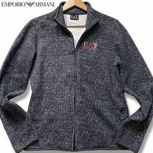 未使用級/M-L相当●エンポリオ アルマーニ ジップアップ ジャケット ブルゾン EMPORIO ARMANI EA7 総柄 裏地フリースストレッチ 胸元ロゴ