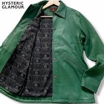 希少レア●HYSTERIC GLAMOUR ヒステリックグラマー 山羊革 ゴートレザー コーチジャケット ブルゾン Mサイズ グリーン 裏地総柄 ヒスガール_画像1